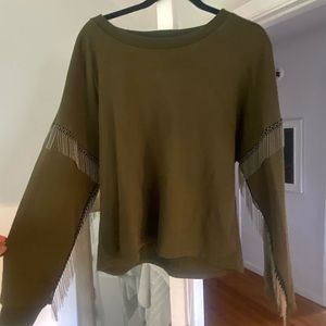 Olive green sweater with beaded sleeves